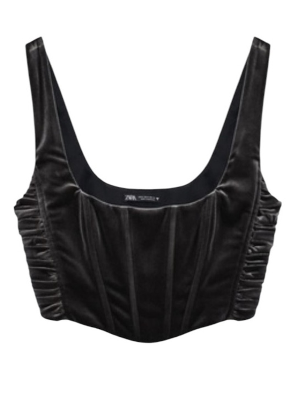 Zara Gray Velvet Ruched Cropped Corset Bustier Top - S